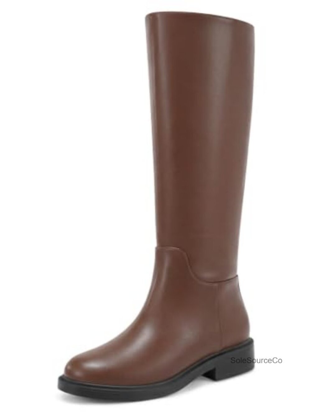 Faux Leather Suede Knee High Boots Low Block Heel Zip Round Toe Casual